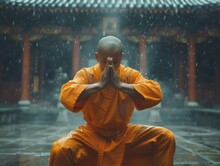 Shaolin Monk Practicing Kung Fu
