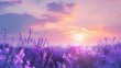 Ethereal Lavender Field at Sunset Anime Background.