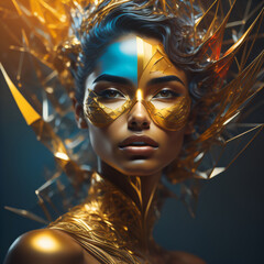 Poster - schönes Frauen Gesicht mit einer golden blauen Maske