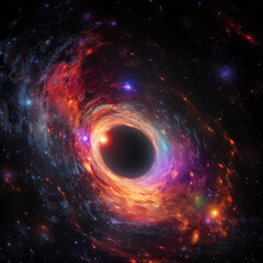 Wall Mural - A black hole with a glowing constellation of various colors revolves around a black hole in the universe.