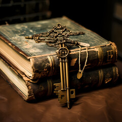 Sticker - Antique keys on a weathered book.