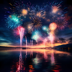 Poster - Colorful fireworks lighting up the night sky.