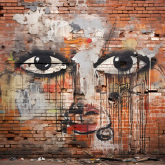 Wall Mural - Grungy urban graffiti on a brick wall.