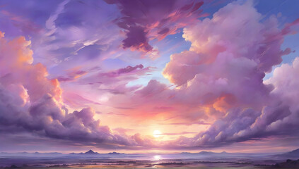 Wall Mural - beautiful landscape background sky clouds sunset oil painting view wallpaper landscape light colours