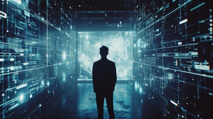 Wall Mural - Generative AI image of a man in a seamless digital interface, minimalism