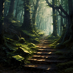 Poster - A serene forest with a hidden pathway. 