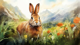 Fototapeta  - Watercolor painting of a rabbit.