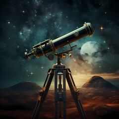 Canvas Print - A vintage telescope pointed at the stars.