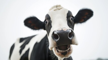 Wall Mural - Surprised black and white cow looking at camera with teeth and open mouth