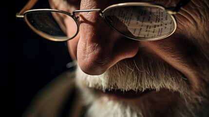 Poster - Linguist's contemplative expression backdrop of manuscripts