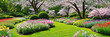 Beauty of a blooming flower garden in full springtime glory, with a variety of colorful blossoms