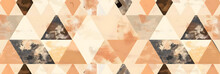 Seamless Hand Painted Abstract Geometric Polygon Stripe Tribal Patchwork Pattern. Dynamic Bold Diamond Geode Triangles Mosaic Background Texture In A Neutral Warm Beige And Brown Earth Tones Palette