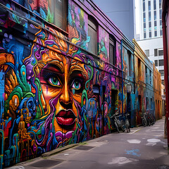 Poster - Vibrant street art in an urban alley. 