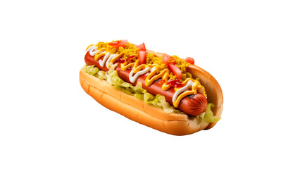 Hot dog food cut out. Isolated hotdog on transparent background