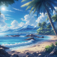 Wall Mural - tropical island with palm trees