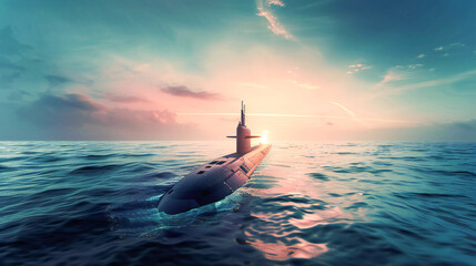 a military nuclear submarine floating on the surface of the ocean