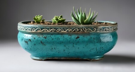 Poster -  Vibrant blue pot with succulents, perfect for home decor