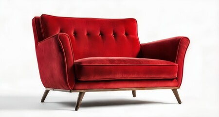 Sticker -  Elegant red armchair with wooden legs, perfect for cozy comfort