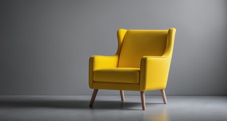 Poster -  Modern minimalist living room with vibrant yellow armchair