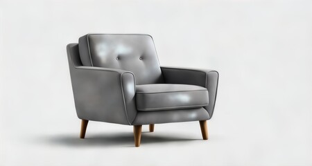 Poster -  Modern elegance - A sleek, gray armchair with wooden legs