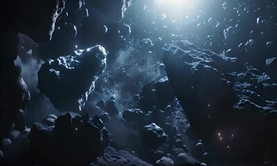 Wall Mural - asteroids in outer space with light glares. the concept of space and astronomy.