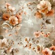 Artistic arrangement of elegant beige and peach flowers with a vintage feel on a textured beige canvas.
