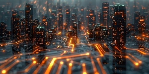 Wall Mural - realm of abstract digital landscapes, a futuristic cityscape emerges, pulsating with the vibrant ene