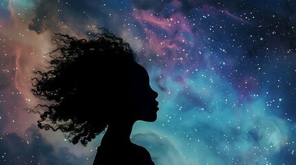 Wall Mural - cosmic metahuman goddess spirit silhouette against a background of galaxies 