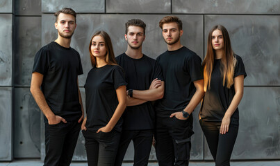 Wall Mural - A team posing with black company shirt and black pants