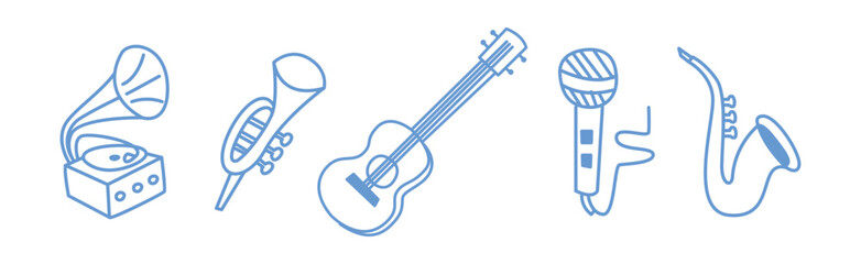 Sticker - Music Object and Instrument Blue Line Element Vector Set