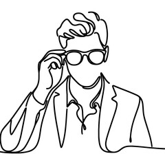 Man in sunglasses, line drawing style.