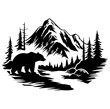 bear in forest with mountain vector illustration