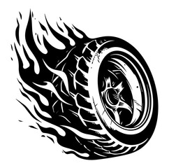 Wall Mural - tire in motion with fire, Drifting Car Burning Tier