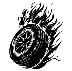 Wall Mural - tire in motion with fire, Drifting Car Burning Tier