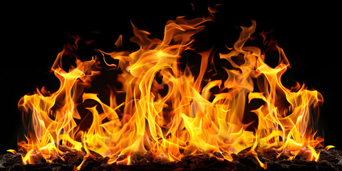 Wall Mural - Fire blazes with intense heat on black background