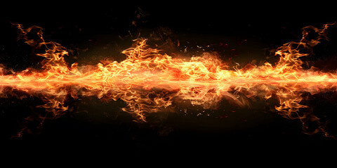 Wall Mural - Fire blazes with intense heat on black background
