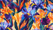 Iris flowers in bold painted seamless repeating pattern