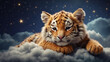 © woodbe - tiger sleeps in the clouds, drawing for children's
