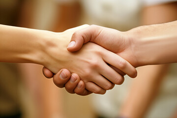 Group of business people shaking hands in a team meeting