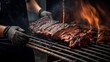 Close-up of pitmaster at smoker rich aroma of wood-fired ribs