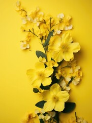 Wall Mural - yellow background or texture with spring flowers. template, greeting card for Mother's Day, March 8