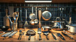 Artistic Arrangement of Kitchen Utensils and Cooking Tools