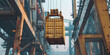 © Oleksandr - logistics container being carried by a crane in the port,