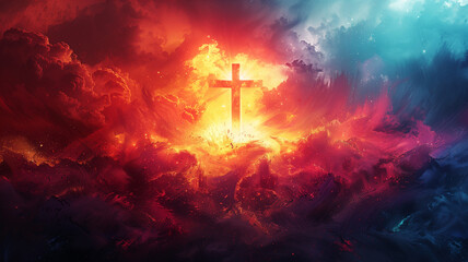 Canvas Print - vivid ash cross at its heart, set on an abstract background