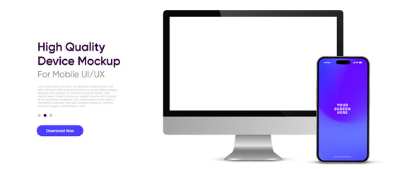 Poster - 3d high quality realistic device mockup. Computer monitors, laptops, tablets and mobile phones. Electronic gadgets isolated on white background for ui ux, presentation, mobile apps