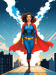 Female superhero on rooftop above city skyline