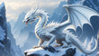 White dragon roaring and spreading wings on rock