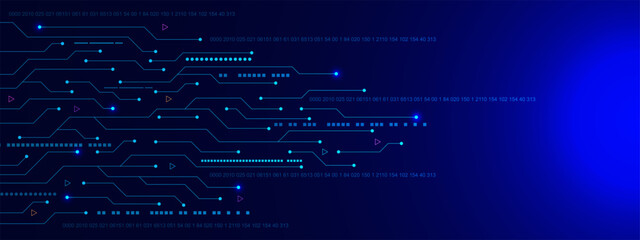 Wall Mural - Futuristic technology with circuit board. Big data visualization. Digital networking, communication and high computer technology concept background.