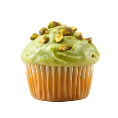 Wall Mural - front view of single pistachio muffin isolated on a white transparent background