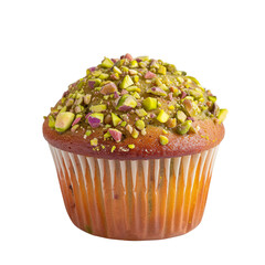 Wall Mural - front view of single pistachio rosewater muffin isolated on a white transparent background